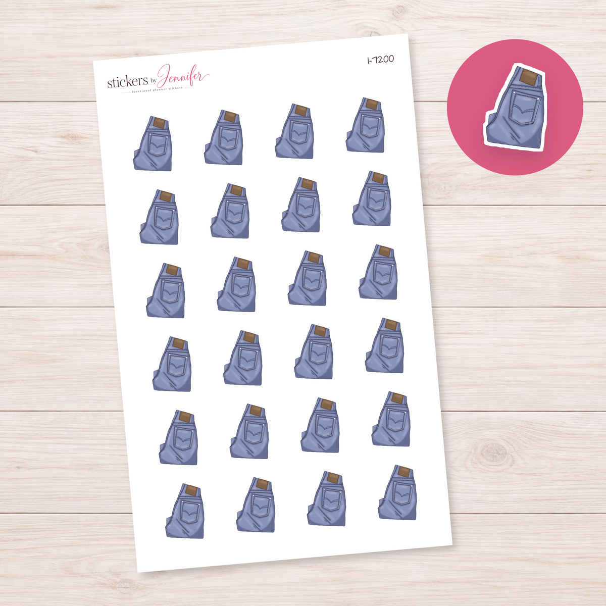 Folded Blue Jeans Planner Stickers | I-7200