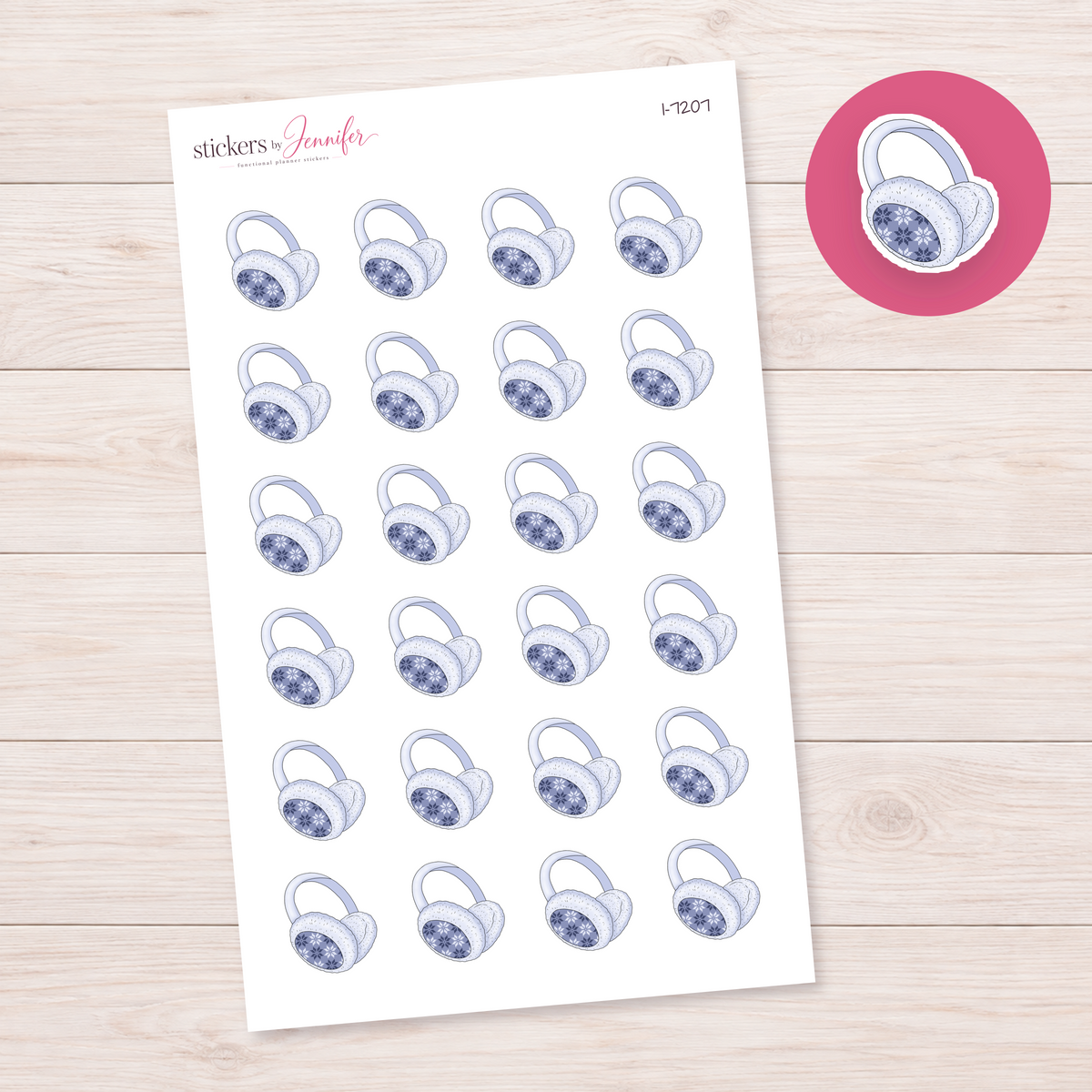 Blue Snowflake Earmuffs Planner Stickers | I-7207