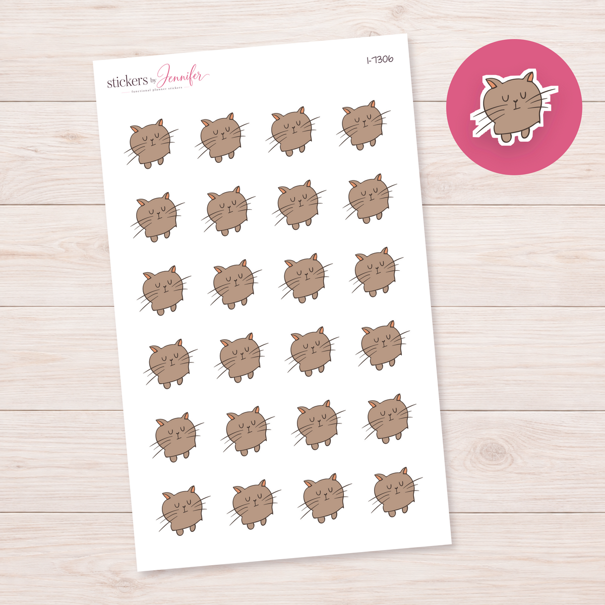 Sleepy Brown Cat Planner Stickers | I-7306