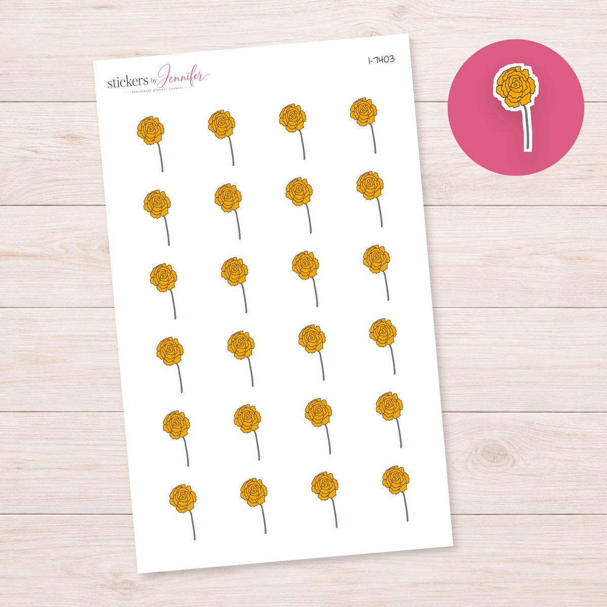 Yellow Flower Stem Planner Stickers | I-7403
