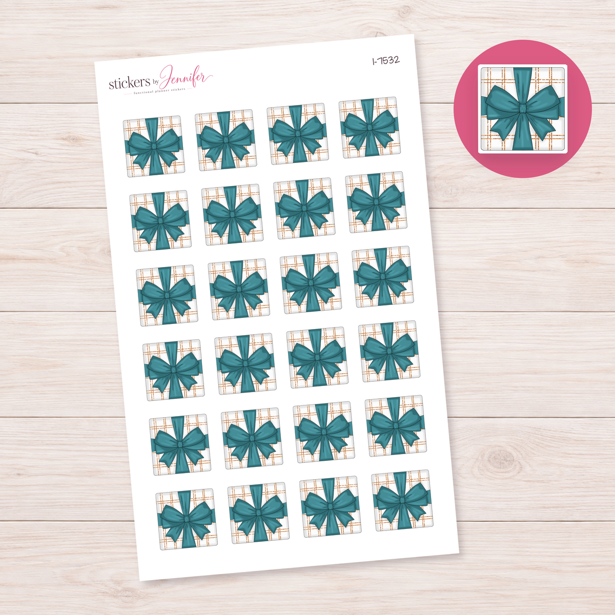 Plaid Gift with Teal Bow Planner Stickers | I-7532