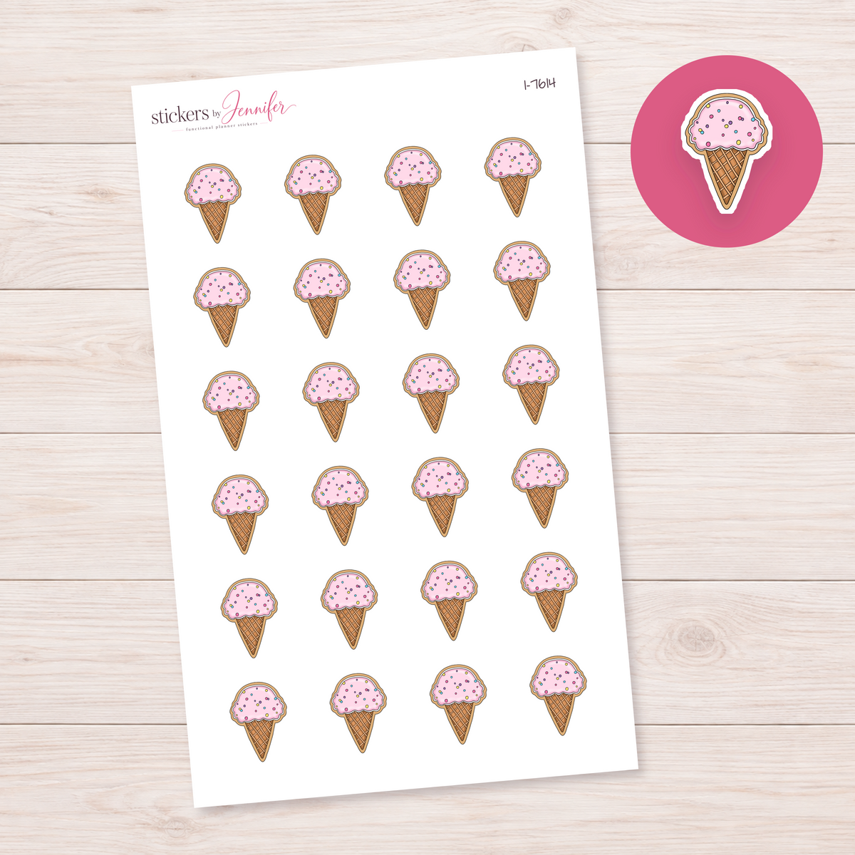 Pink Ice Cream Cookie Planner Stickers | I-7614