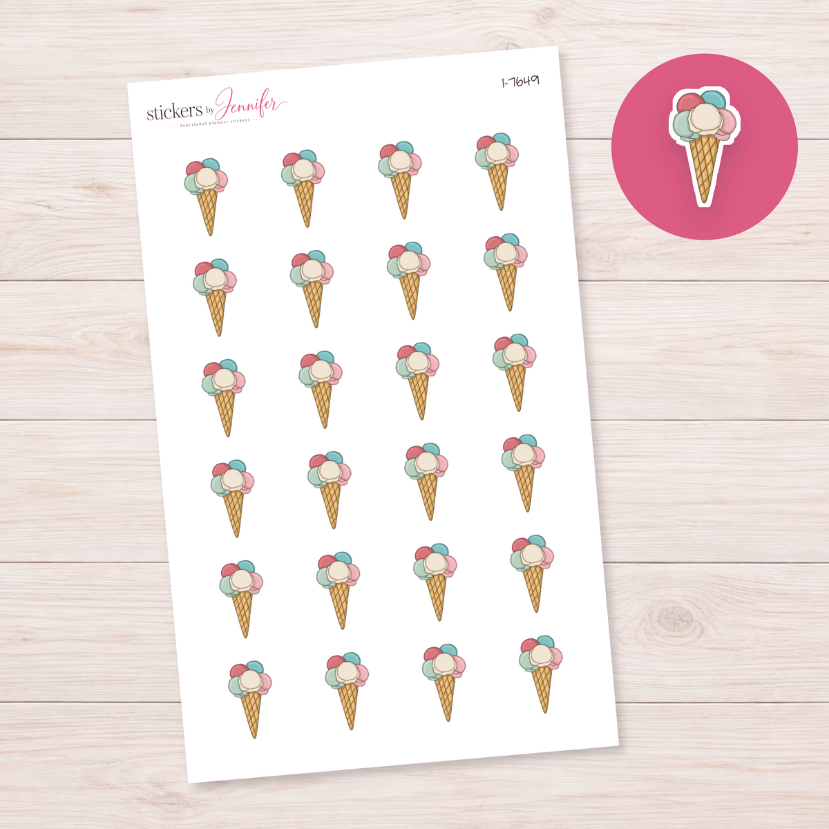 Muted Five-Scoop Cone Planner Stickers | I-7649