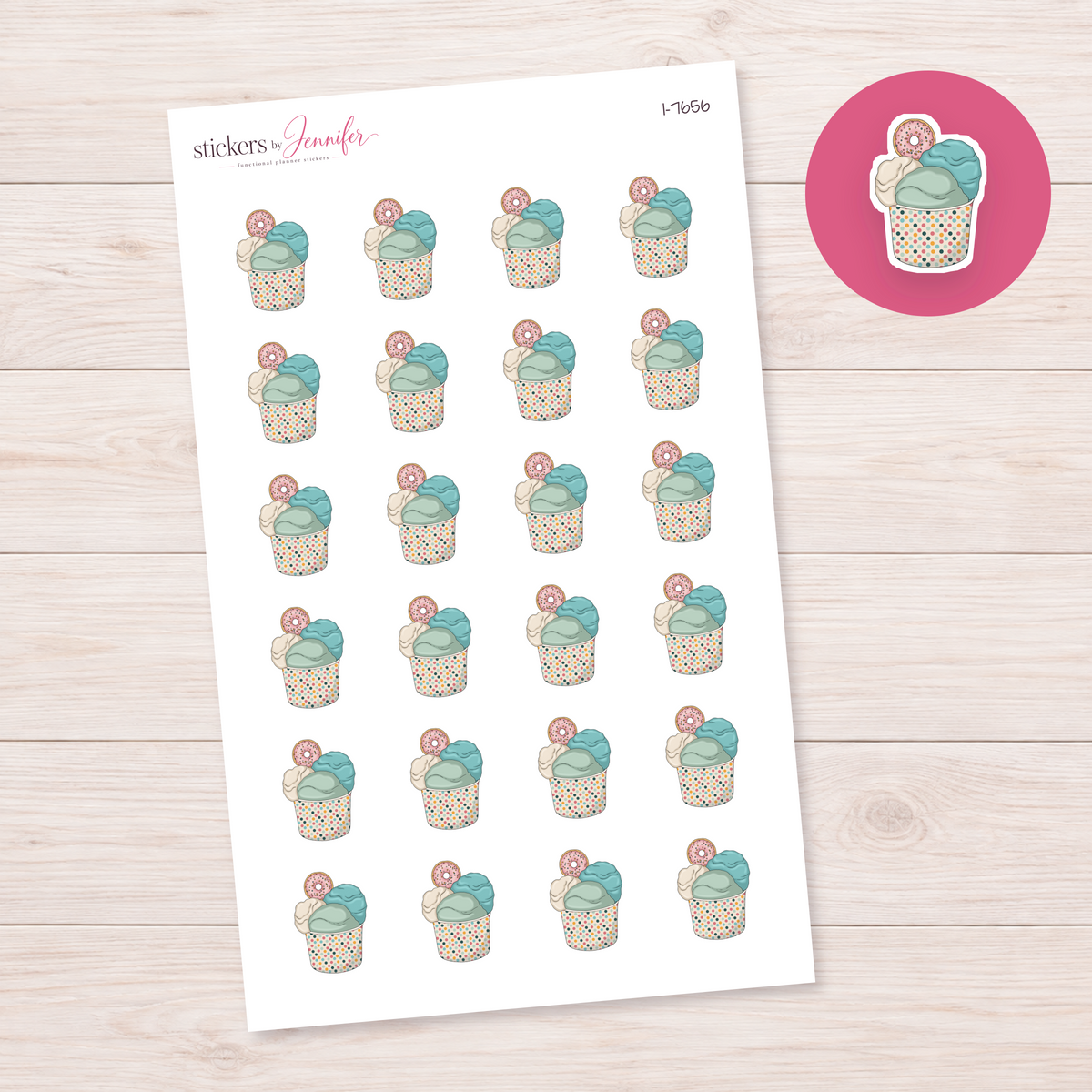 Muted Ice Cream Cup Planner Stickers | I-7656