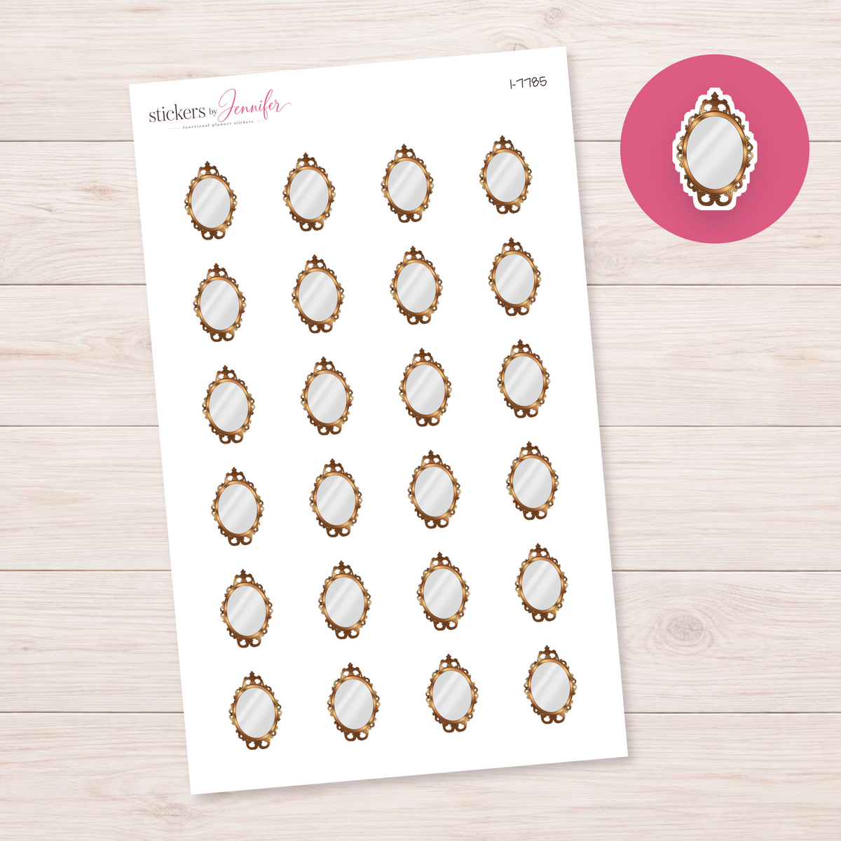 Ornate Oval Mirror Planner Stickers | I-7785