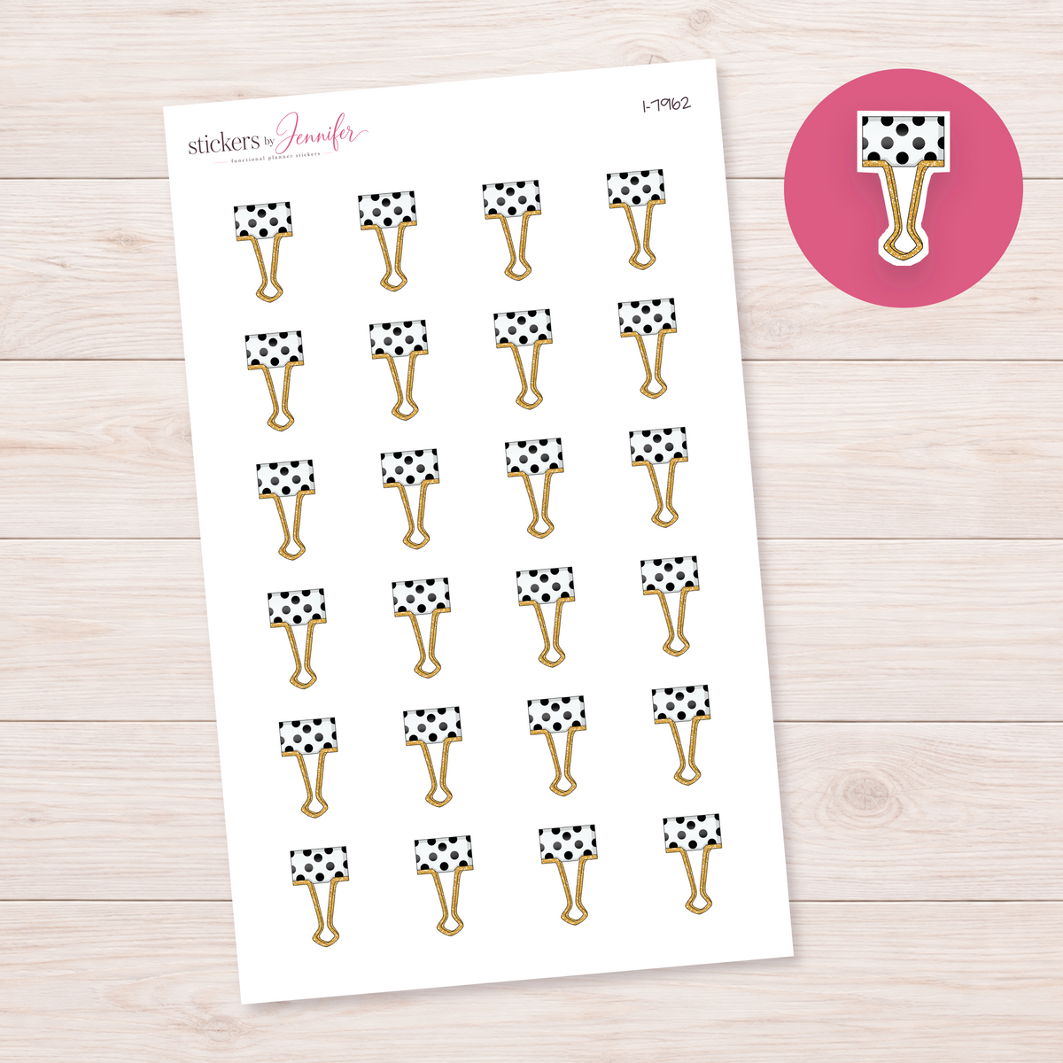 Polka-Dot Binder Clip Planner Stickers | I-7962