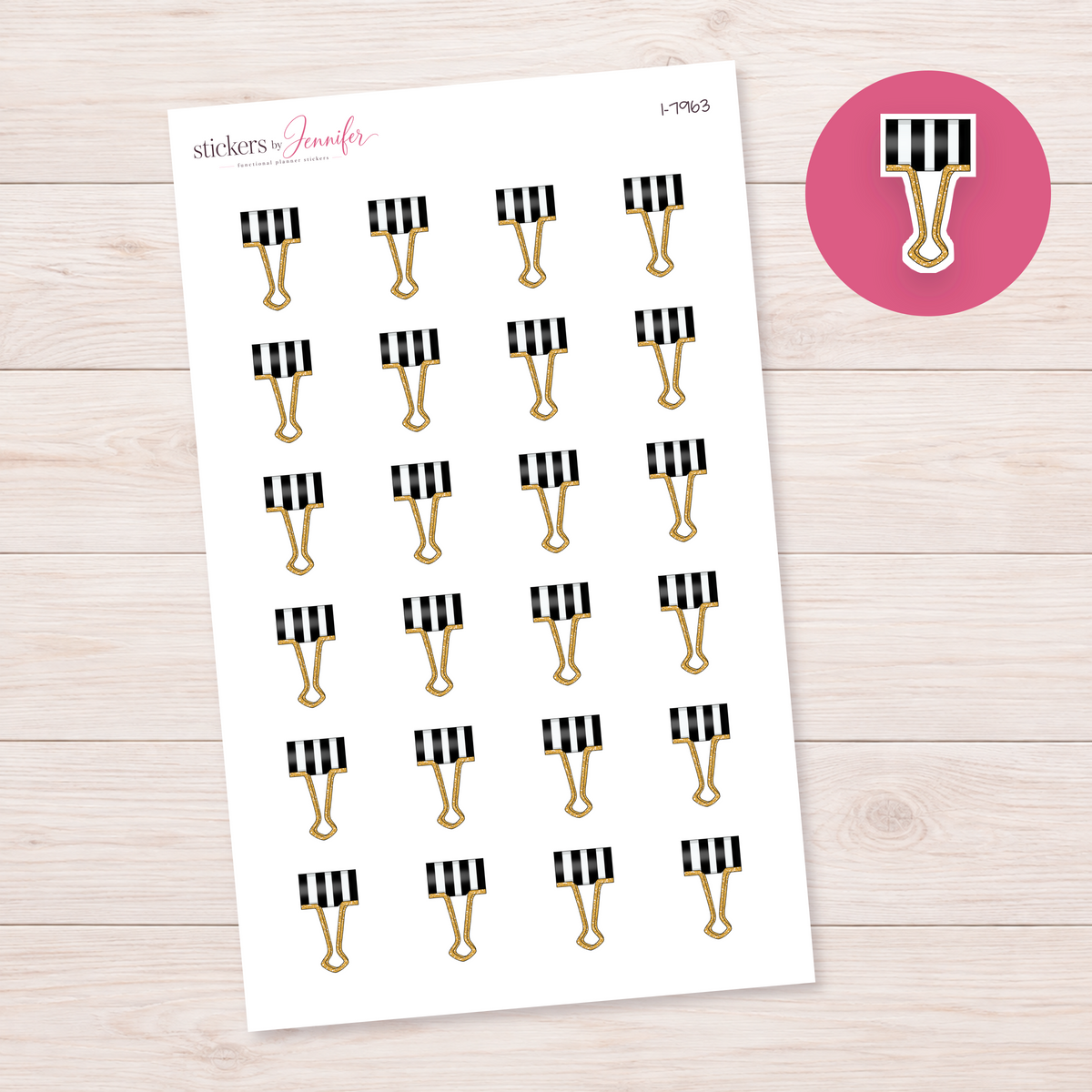 Black Striped Binder Clip Planner Stickers | I-7963