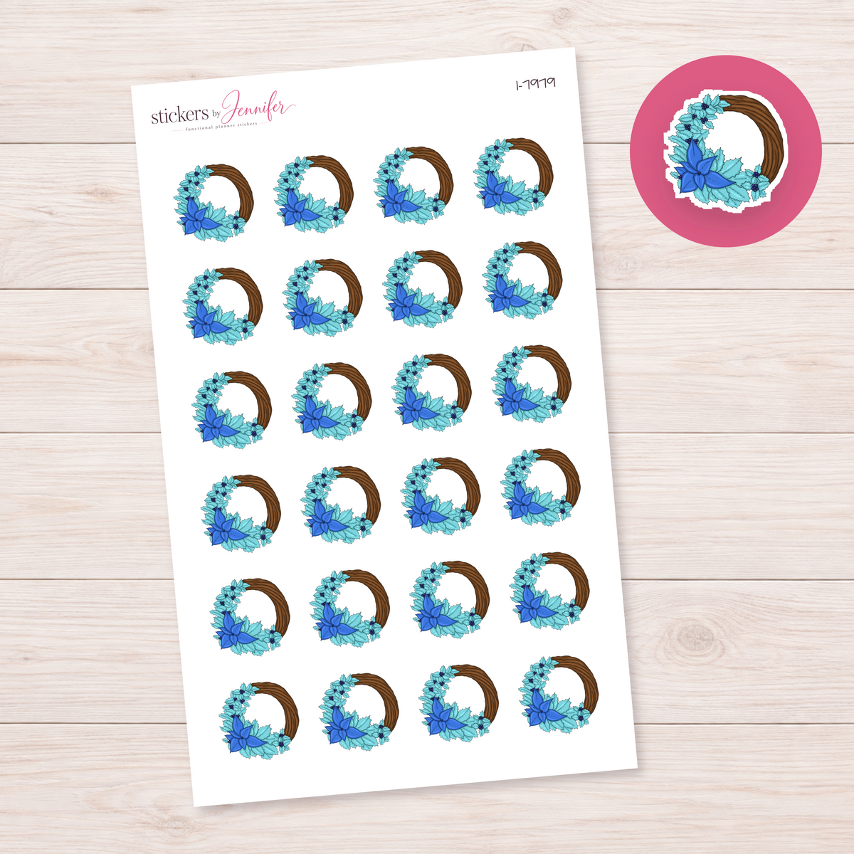 Blue Winter Wreath Planner Stickers | I-7979