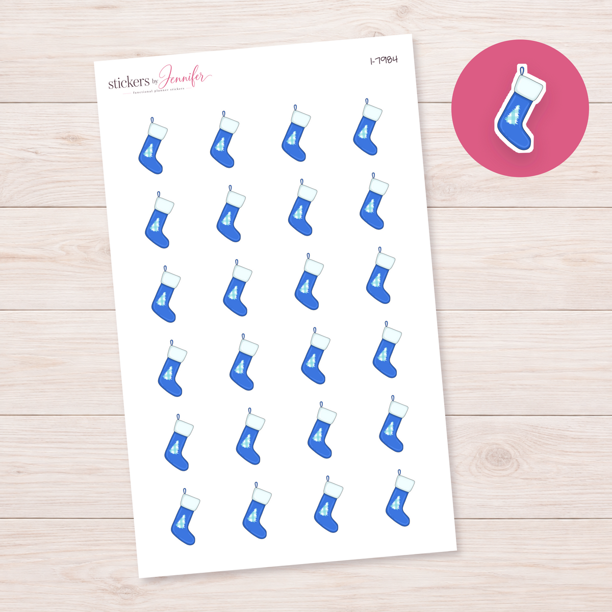 Blue Christmas Stocking Planner Stickers | I-7984