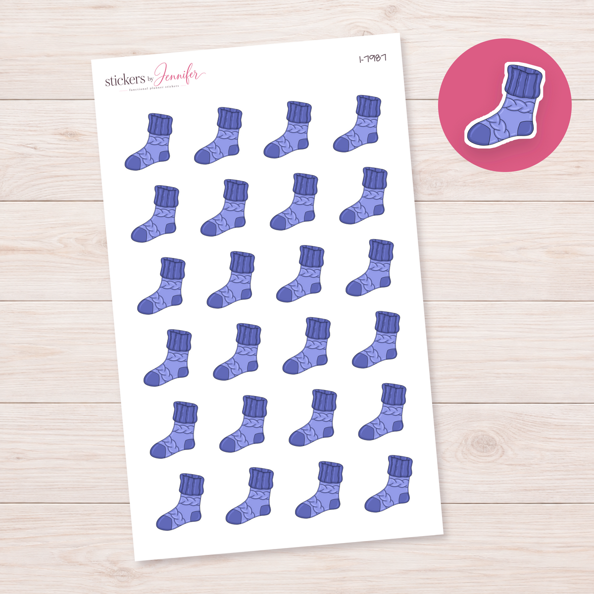 Blue Cozy Sock Planner Stickers | I-7987