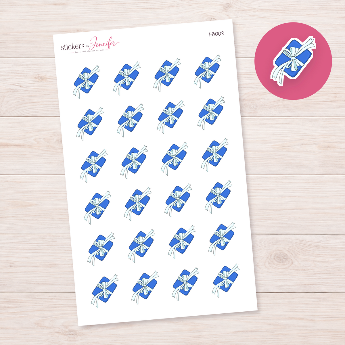 Blue Wrapped Gift Planner Stickers | I-8003