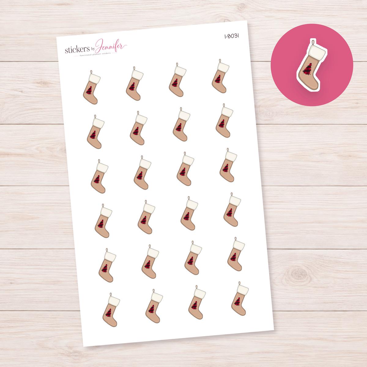Tan Christmas Stocking Planner Stickers | I-8031