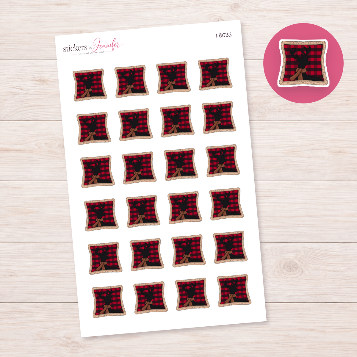 Red Plaid Deer Cushion Planner Stickers | I-8032