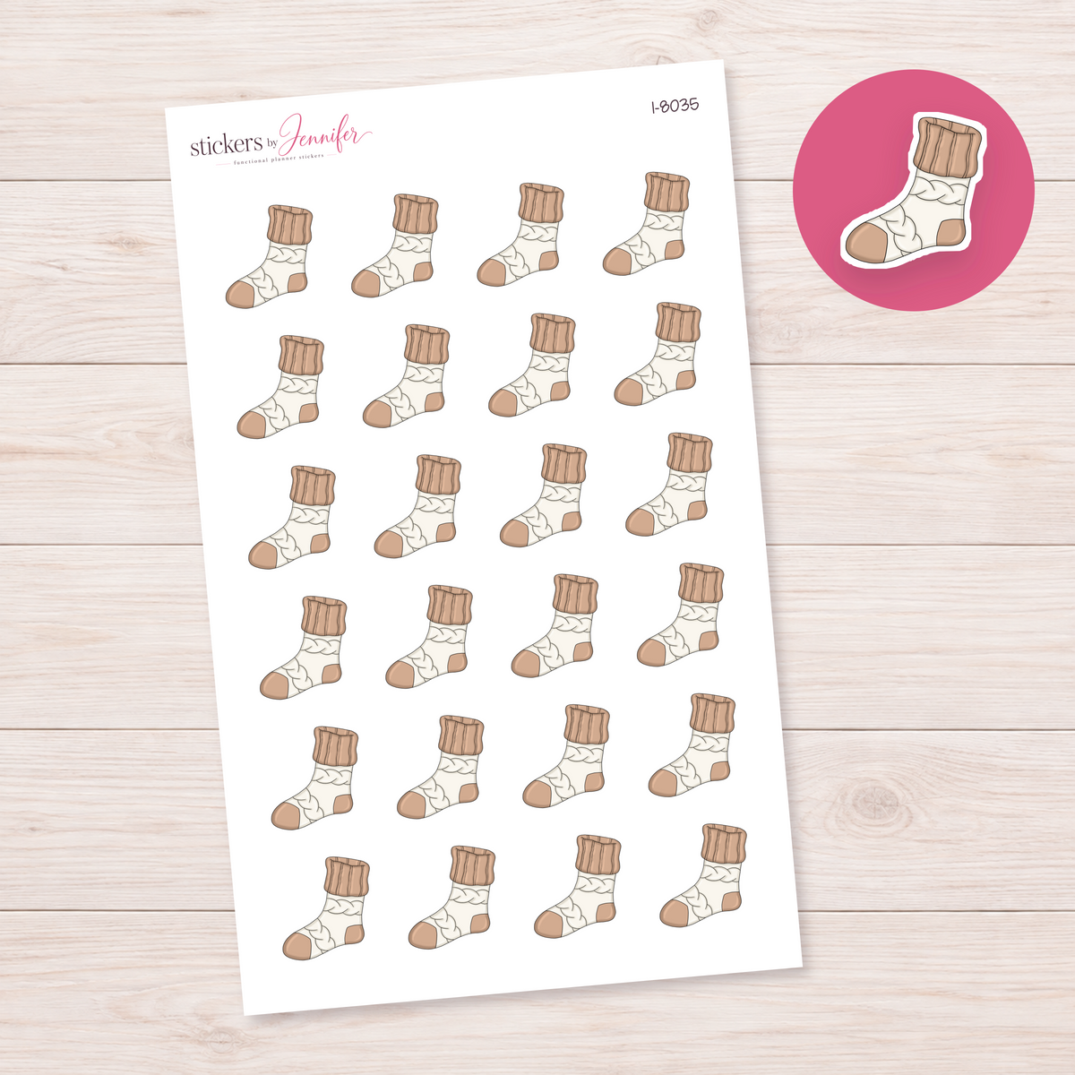 Cream and Tan Knit Sock Planner Stickers | I-8035