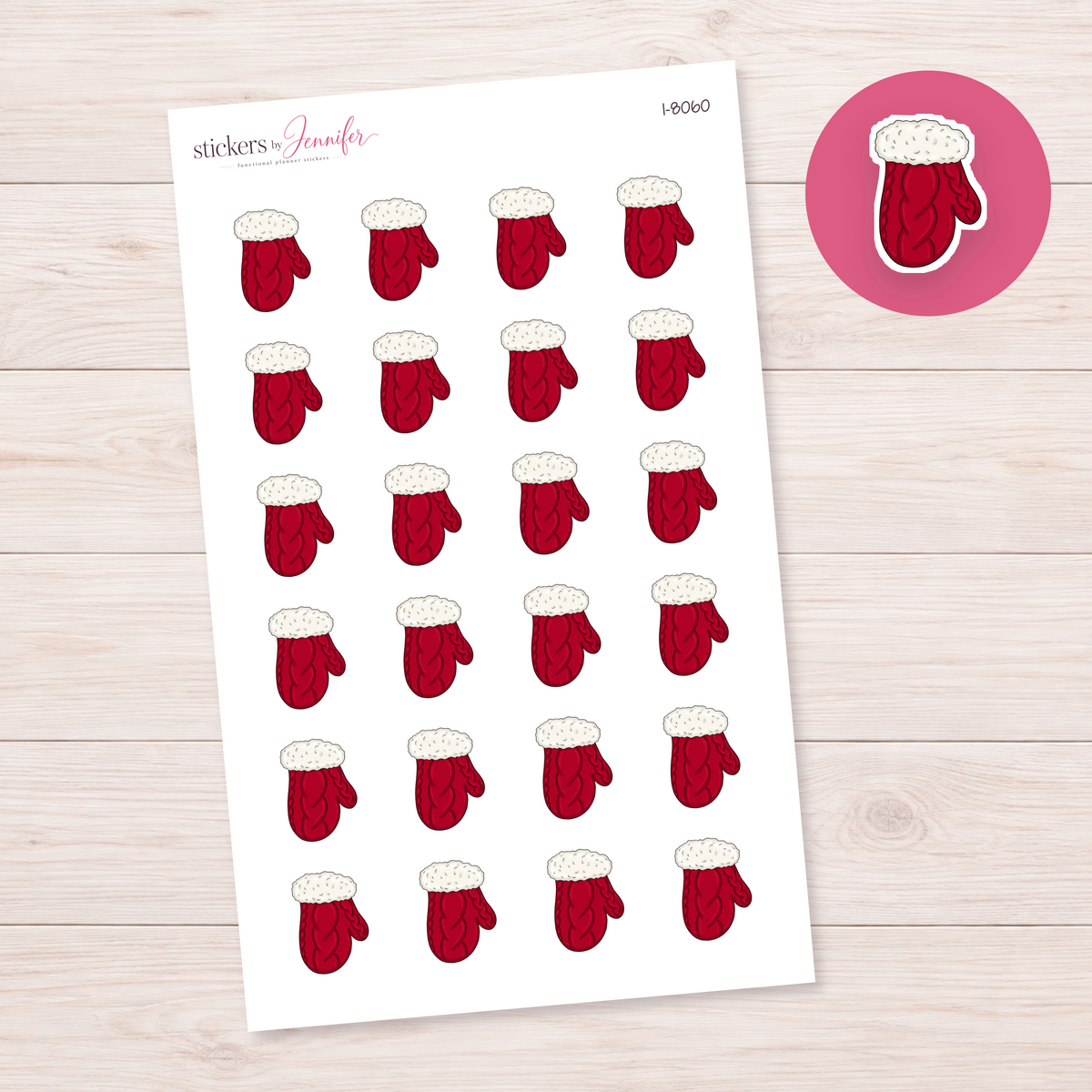 Red Knit Mitten Planner Stickers | I-8060