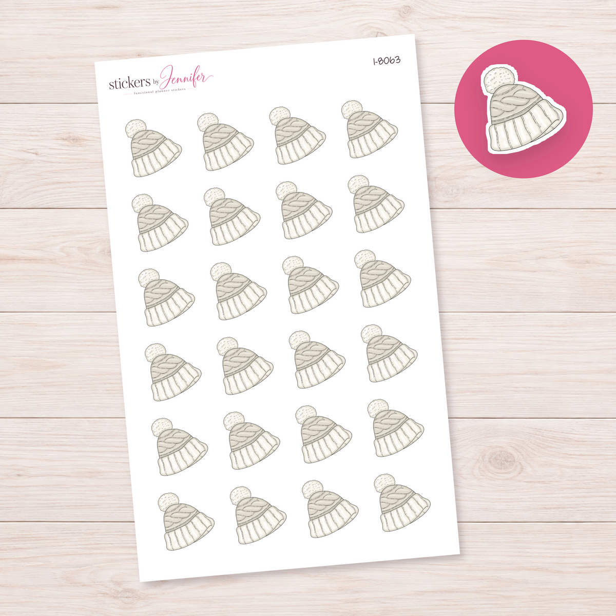 Cream Pom-Pom Hat Planner Stickers | I-8063