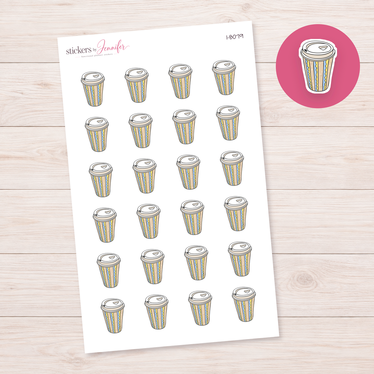 Striped Takeaway Cup Planner Stickers | I-8079