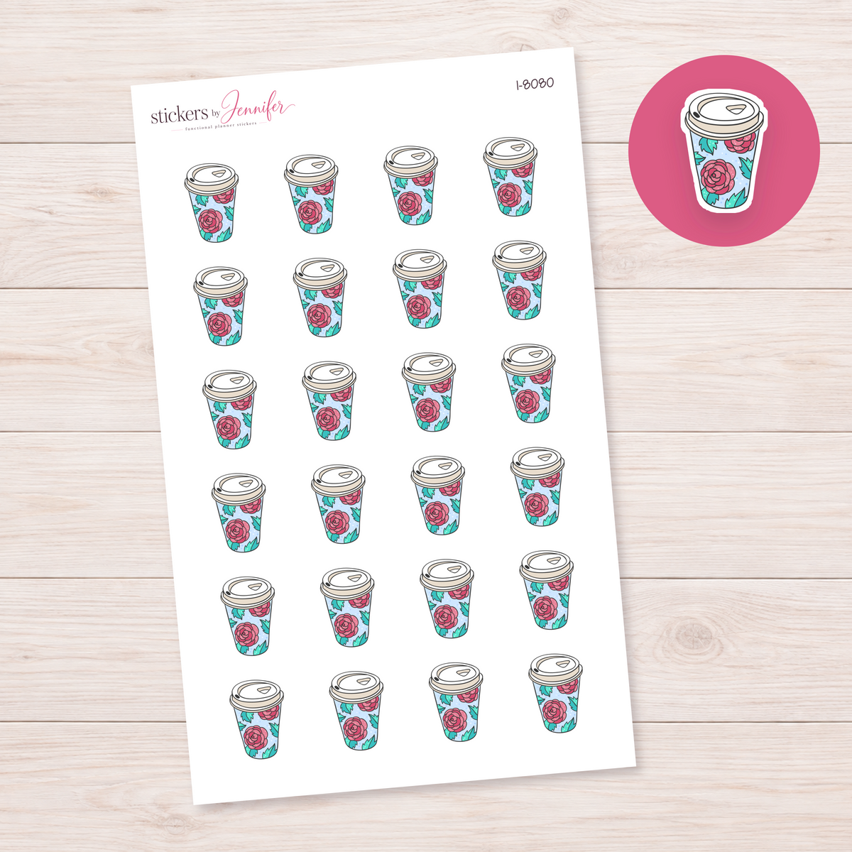 Rose Pattern Coffee Cup Planner Stickers | I-8080