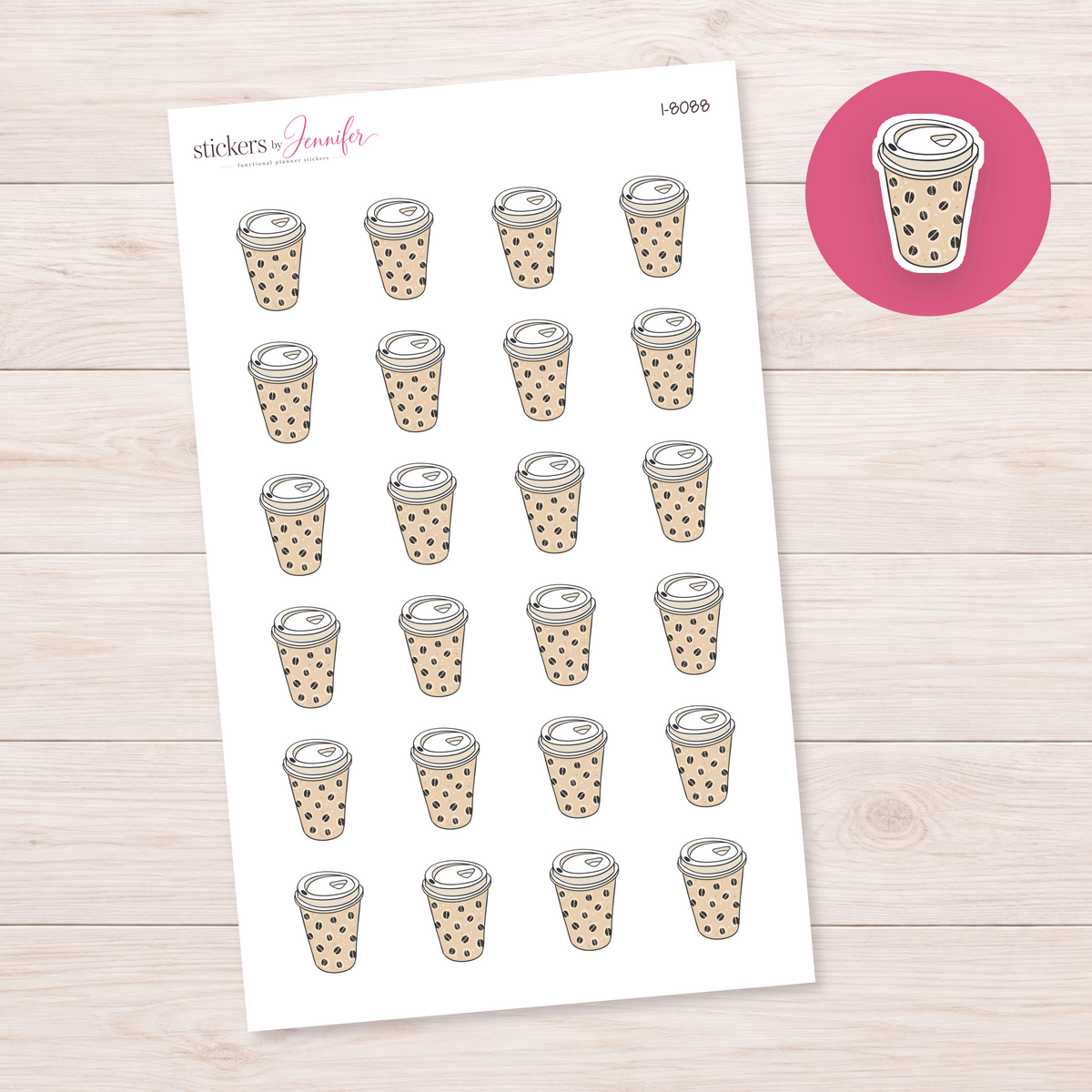 Coffee Bean Pattern Cup Planner Stickers | I-8088