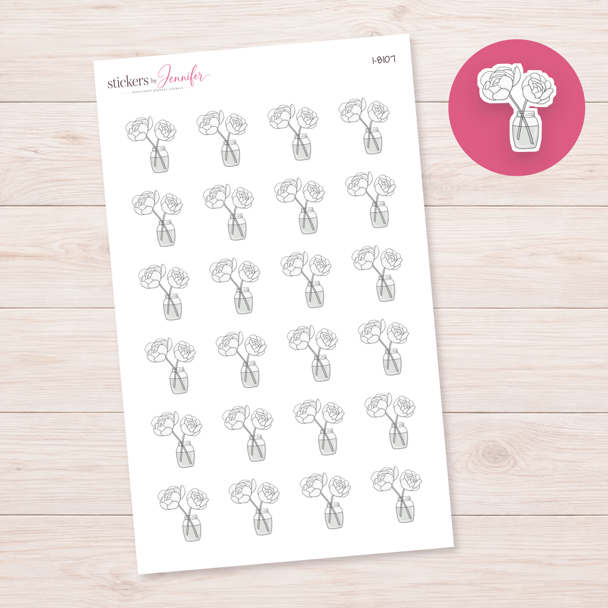 White Flowers in Jar Planner Stickers | I-8107