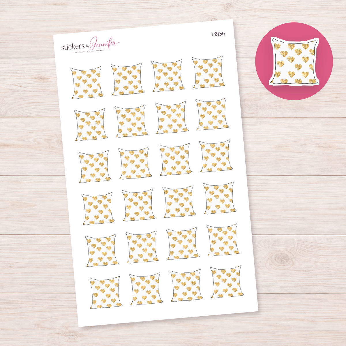 Gold-Heart Cushion Planner Stickers | I-8134