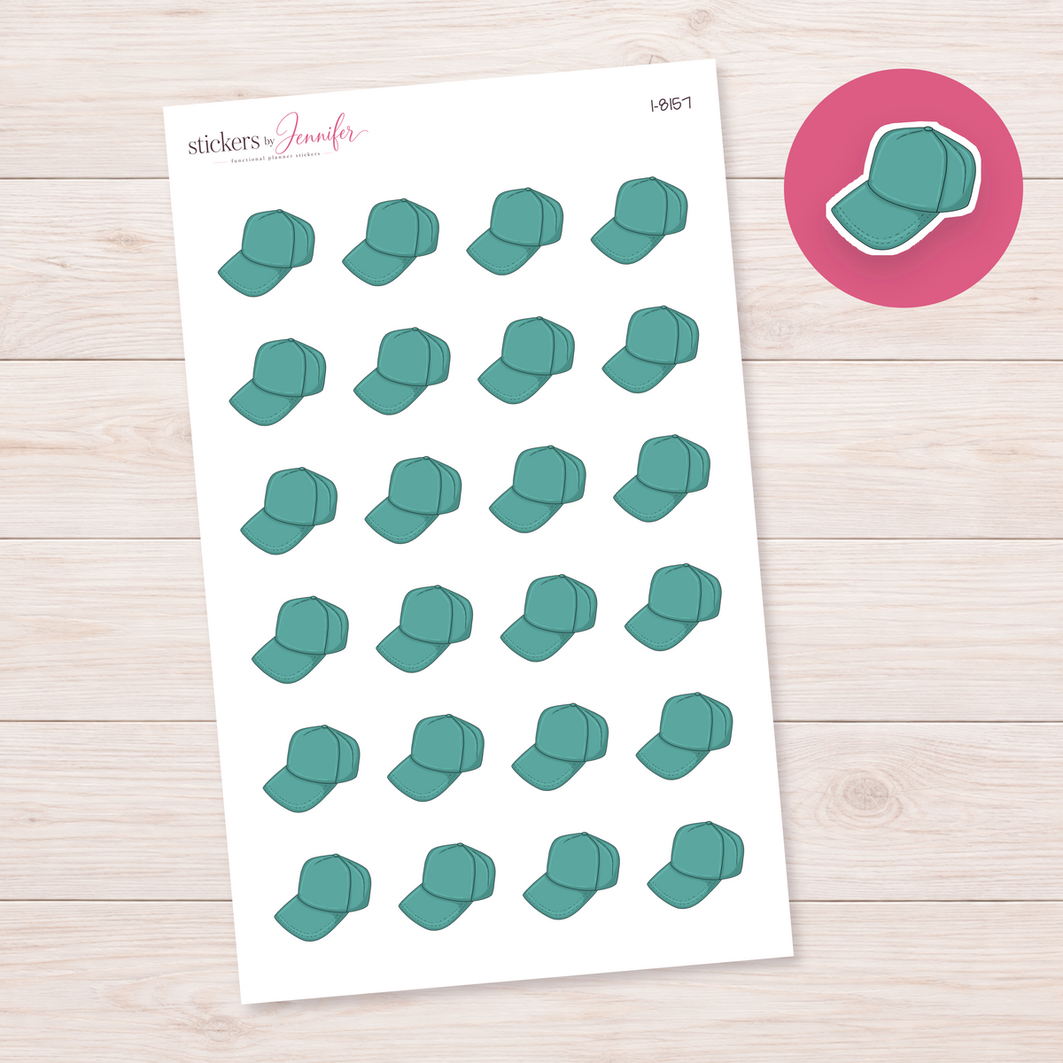 Teal Baseball Cap Planner Stickers | I-8157