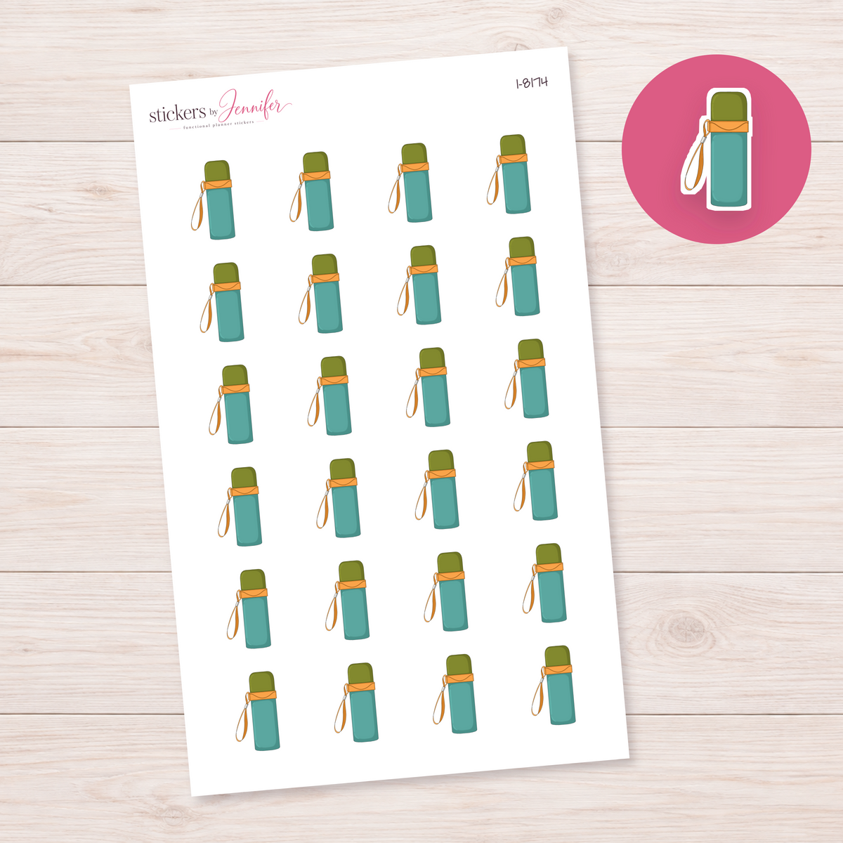 Teal Travel Flask Planner Stickers | I-8174