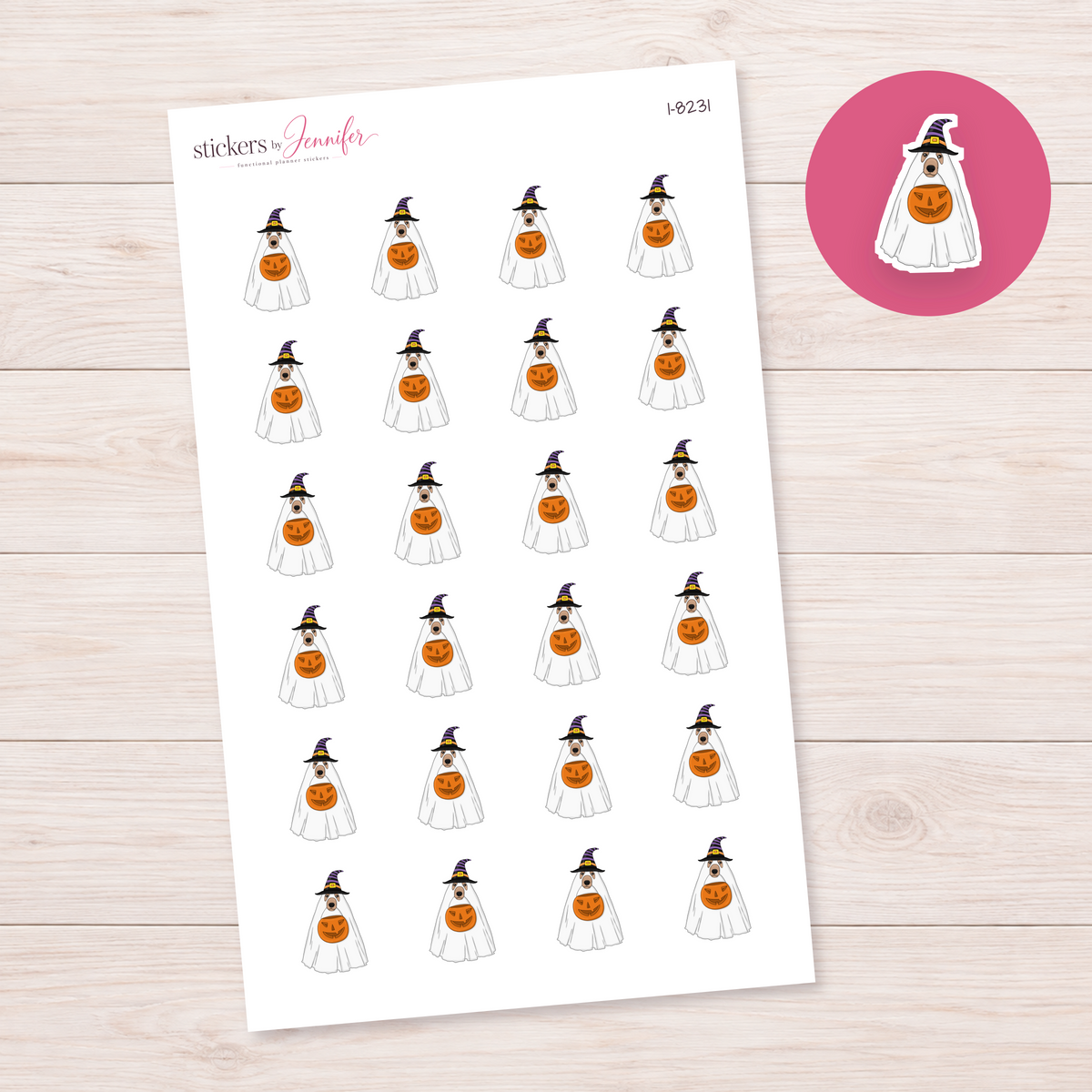 Ghost Dog with Orange Pumpkin Planner Stickers | I-8231