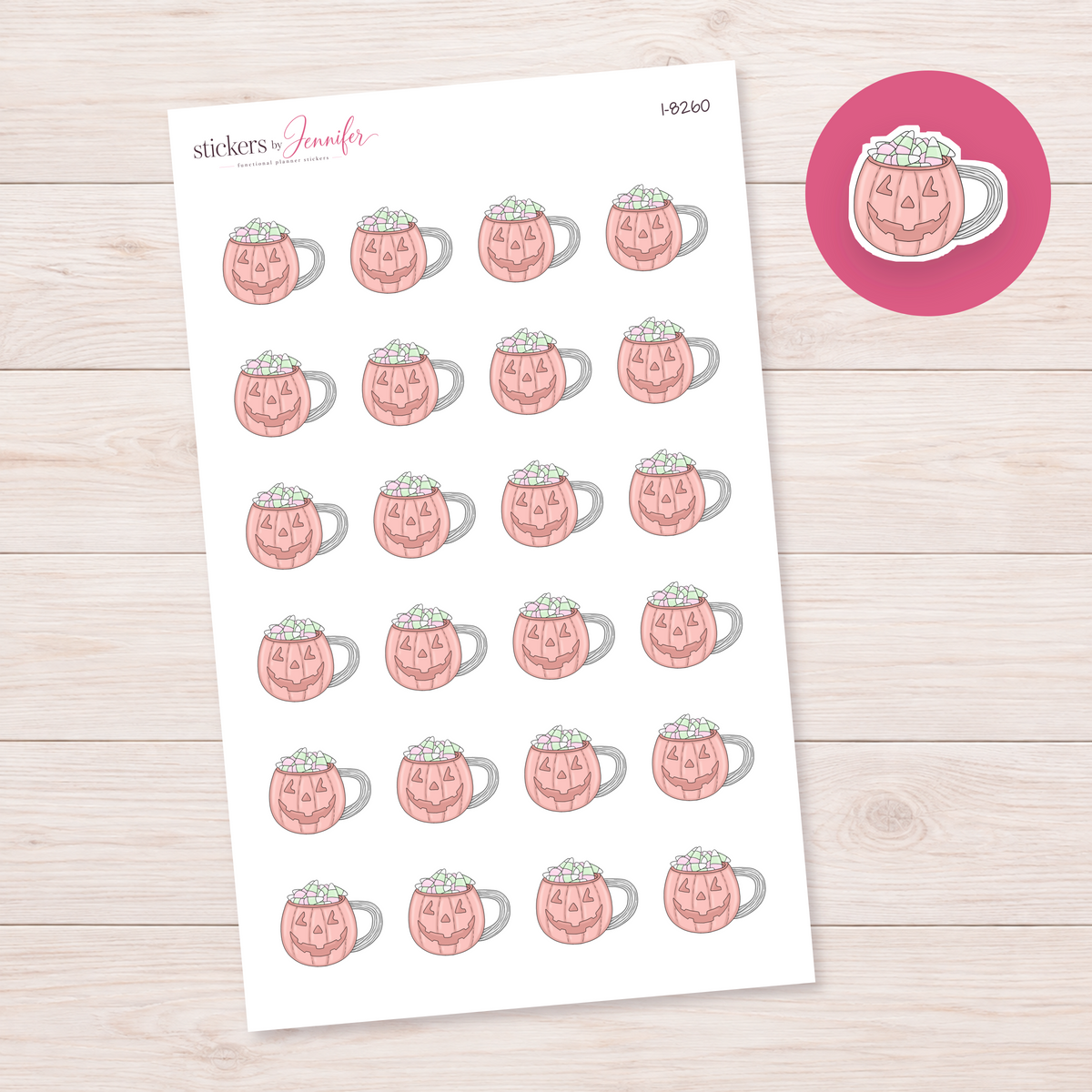 Pink Pumpkin Candy Mug Planner Stickers | I-8260
