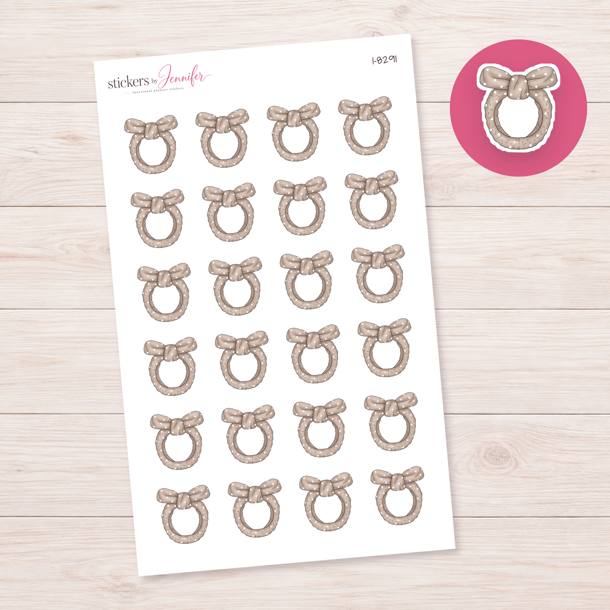 Neutral Bow Scrunchie Planner Stickers | I-8291