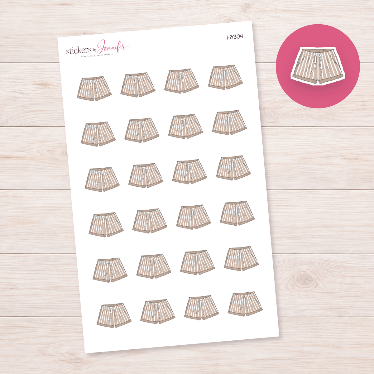 Taupe Striped Lounge Shorts Planner Stickers | I-8304