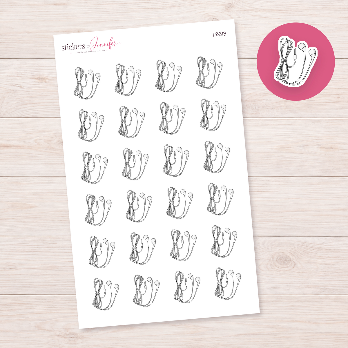 White Wired Earbuds Planner Stickers | I-8313
