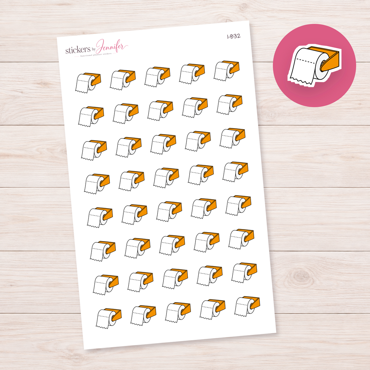 Orange Toilet Paper Holder Planner Stickers | I-832