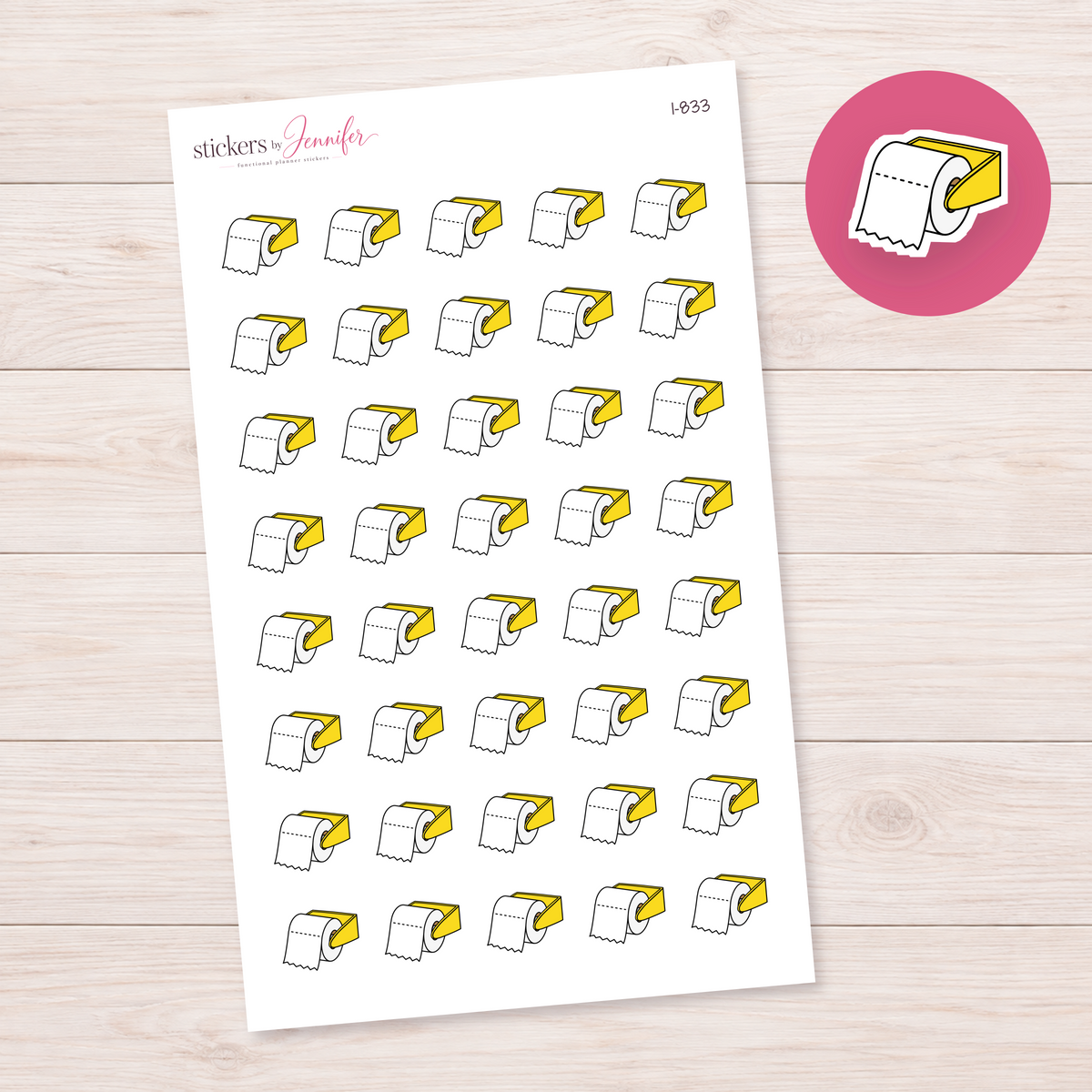 Bright Yellow Toilet Paper Holder Planner Stickers | I-833