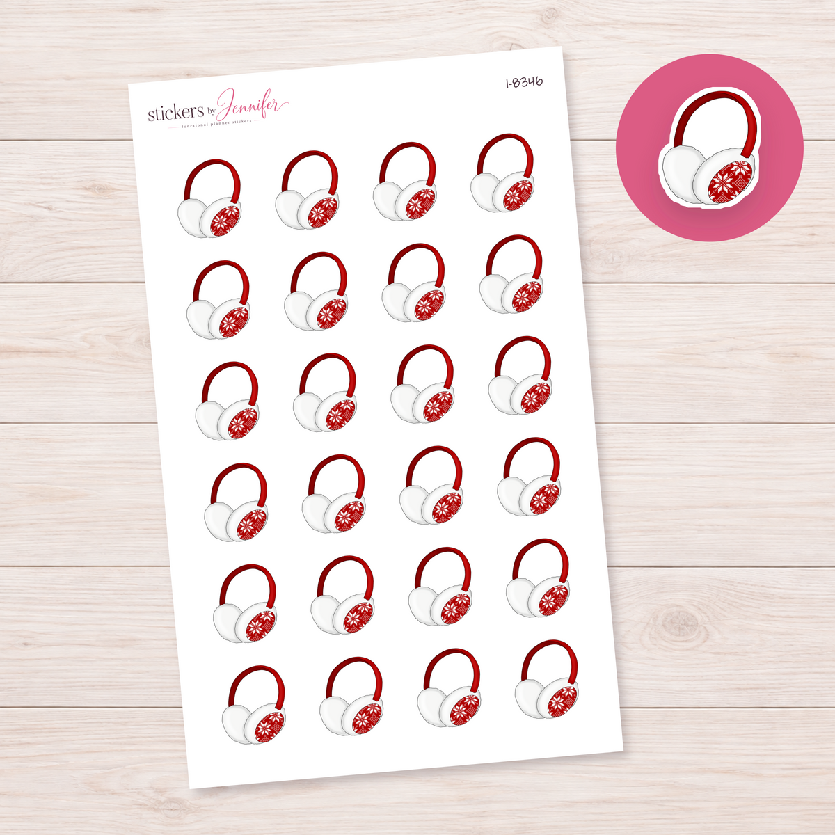 Red Snowflake Earmuffs Planner Stickers | I-8346