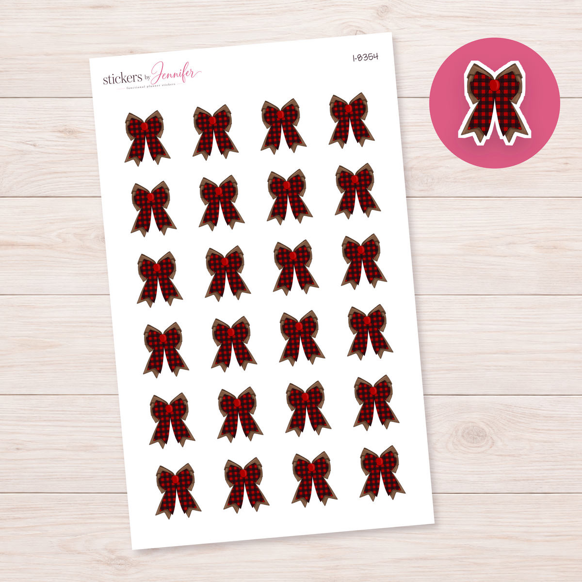 Red Plaid Layered Bow Planner Stickers | I-8354