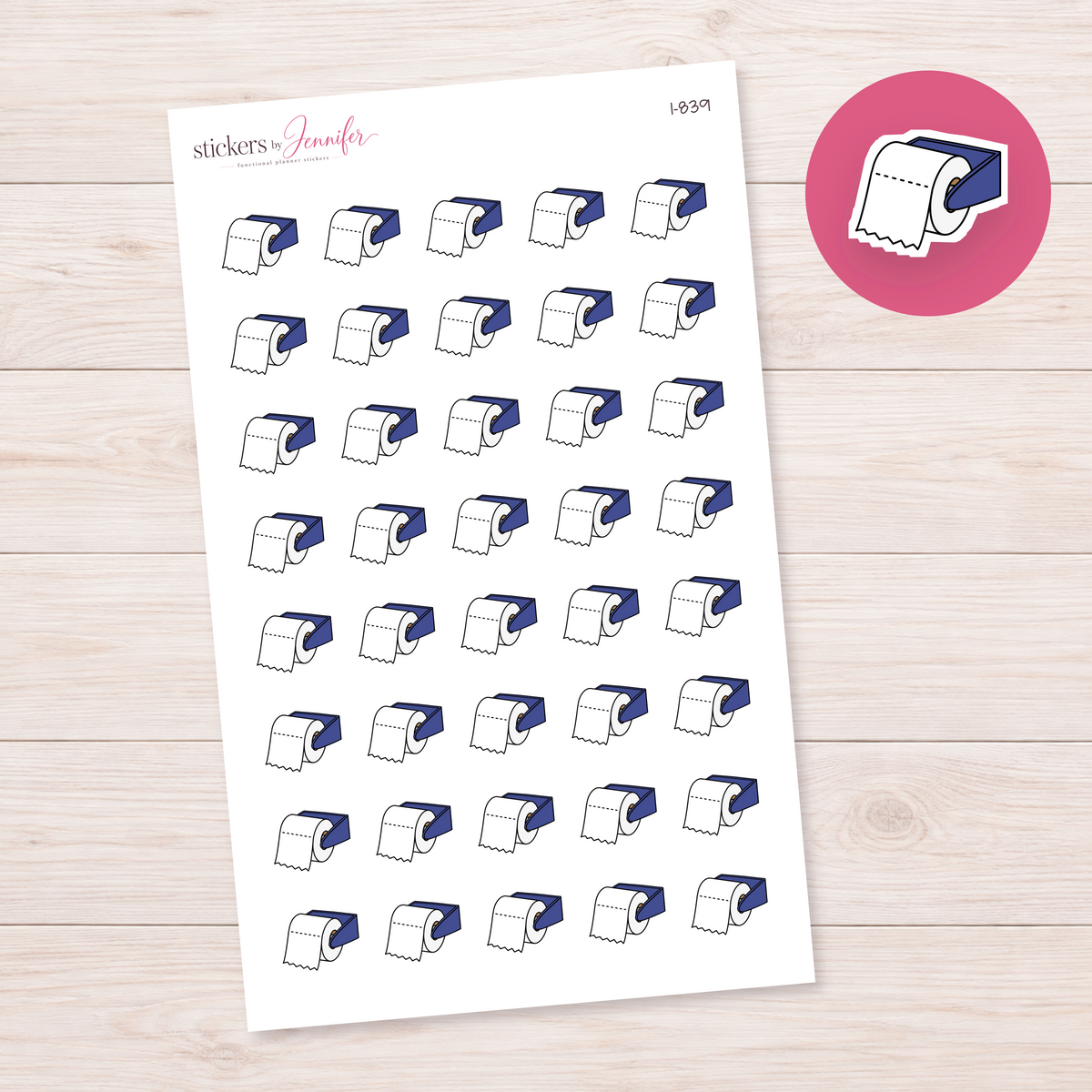 Blue Toilet Paper Holder Planner Stickers | I-839