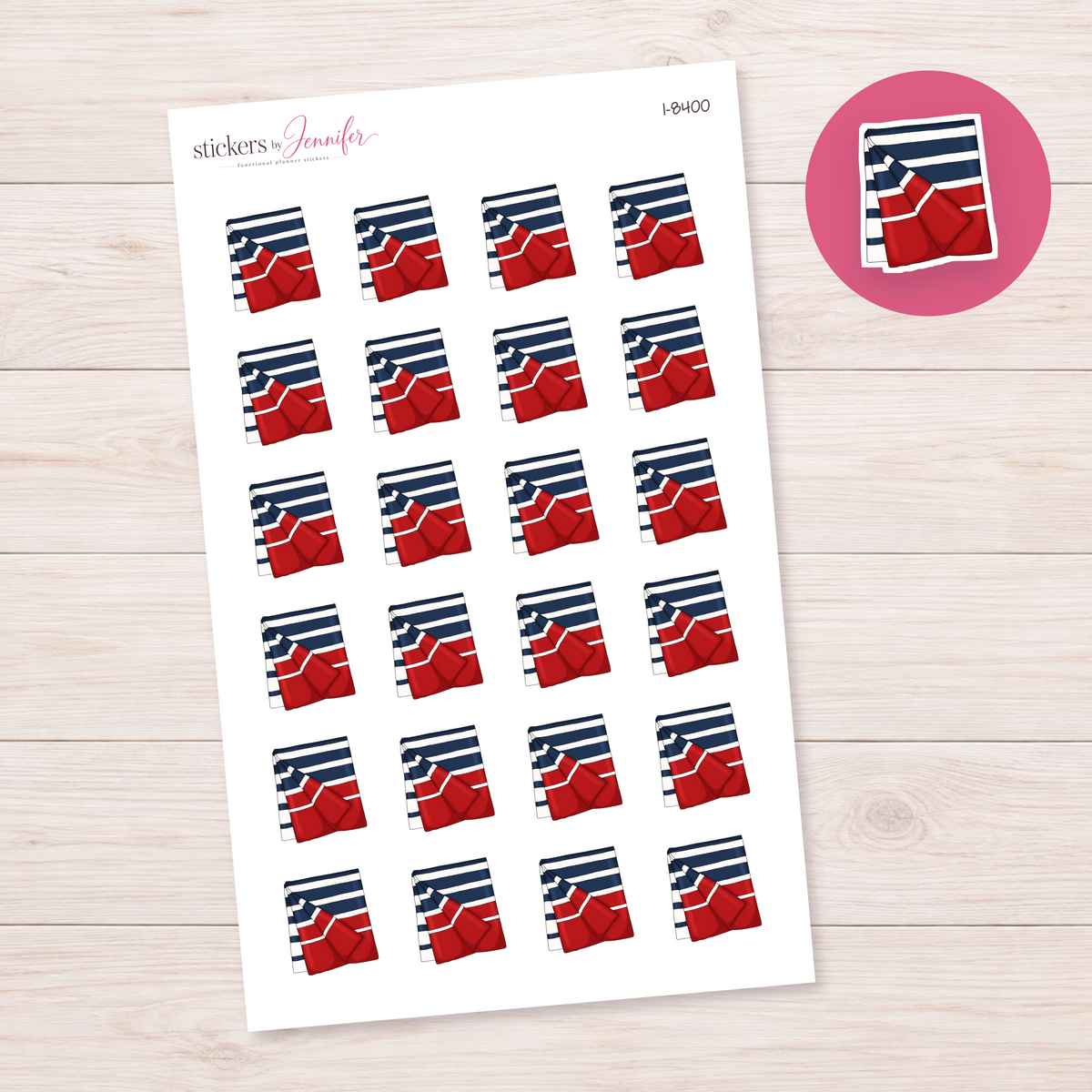 Red and Navy Striped Towel Planner Stickers | I-8400