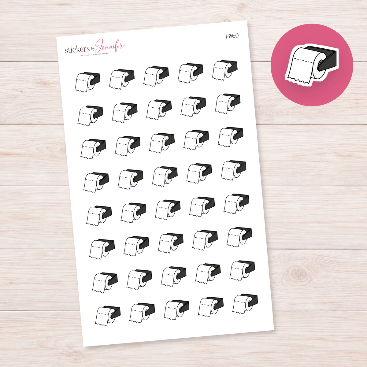 Black Toilet Paper Holder Planner Stickers | I-860