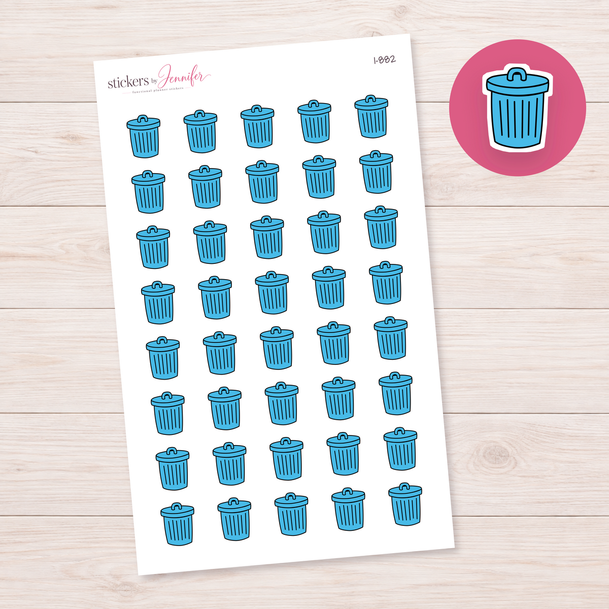 Sky Blue Lidded Trash Can Planner Stickers | I-882