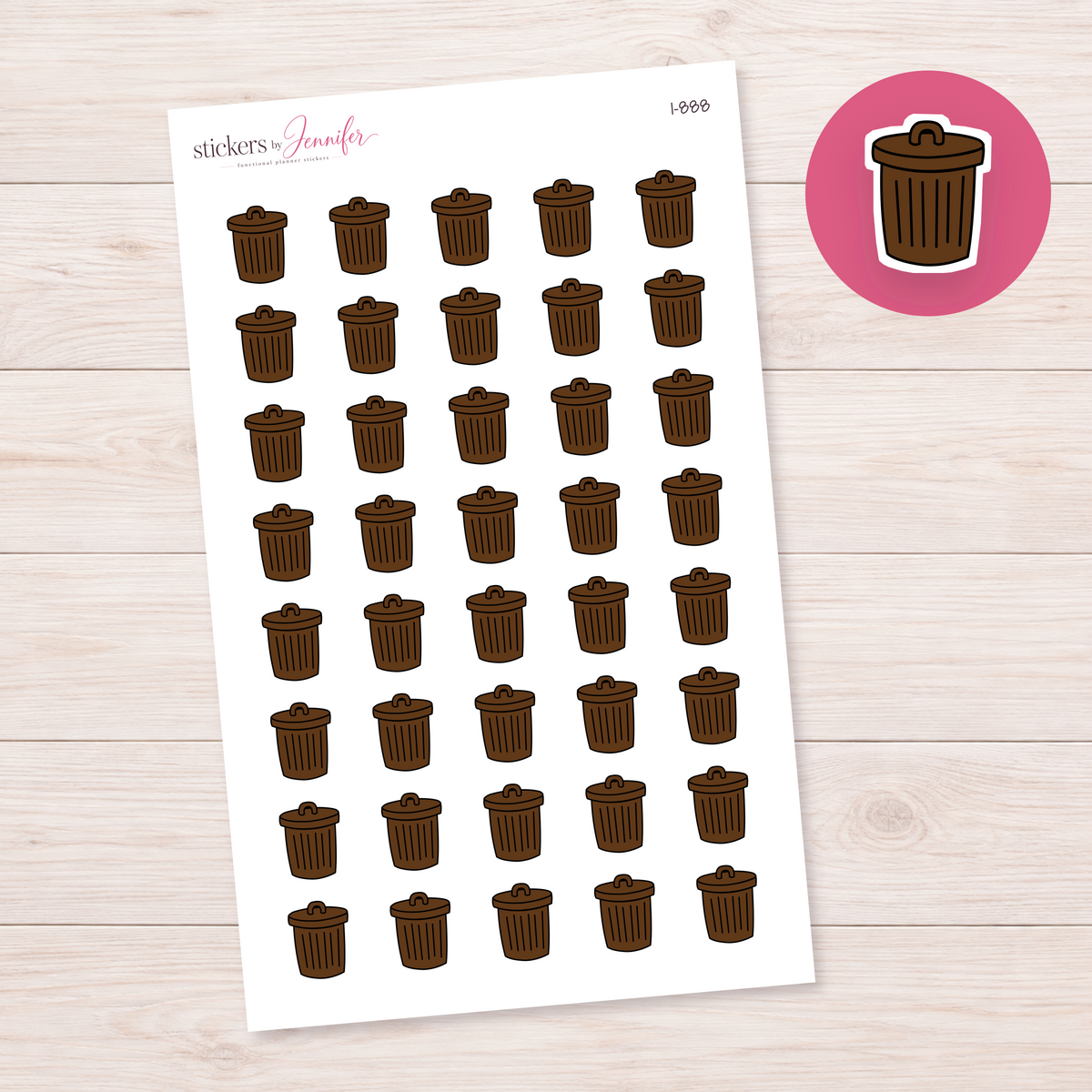 Brown Lidded Trash Can Planner Stickers | I-888