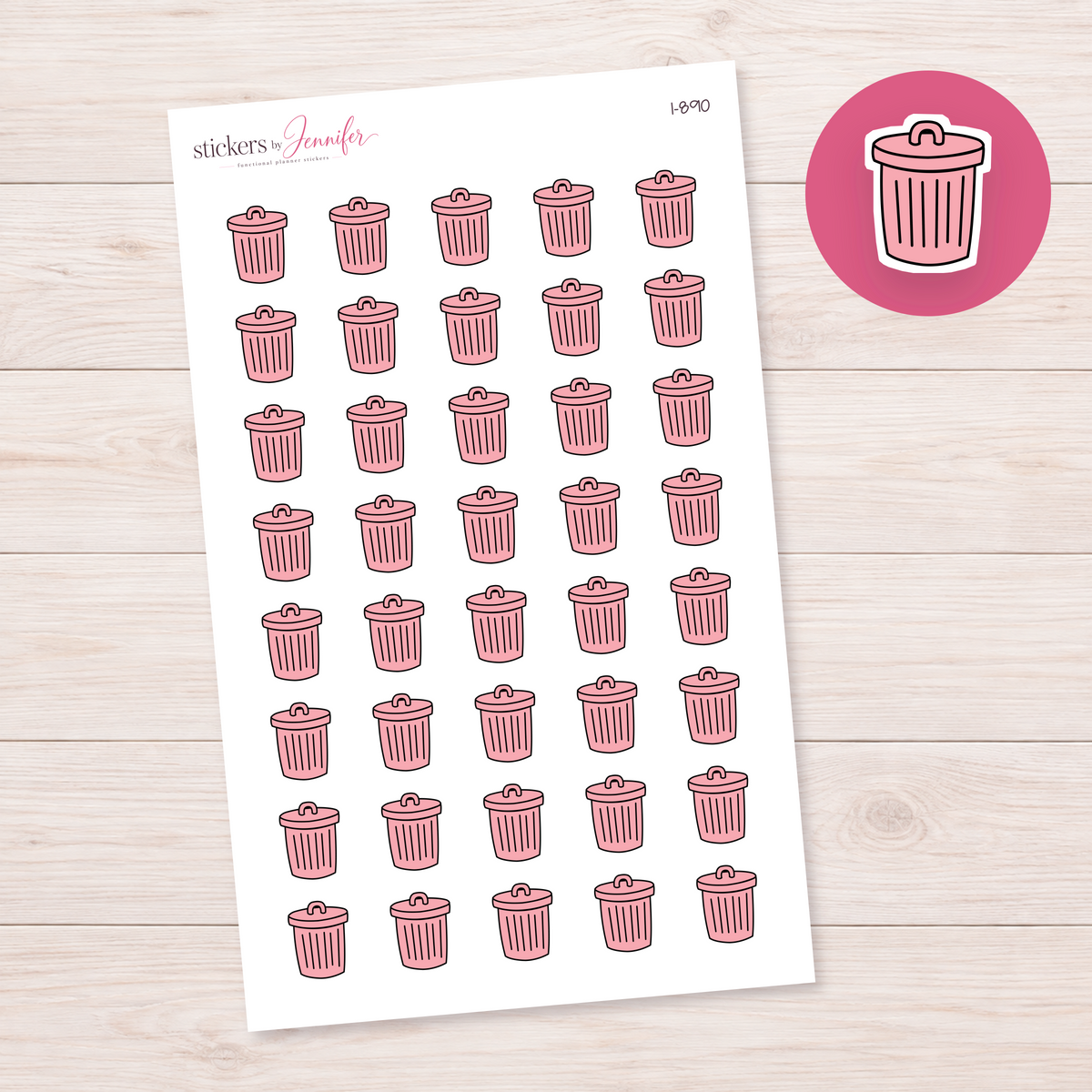 Soft Pink Lidded Trash Can Planner Stickers | I-890