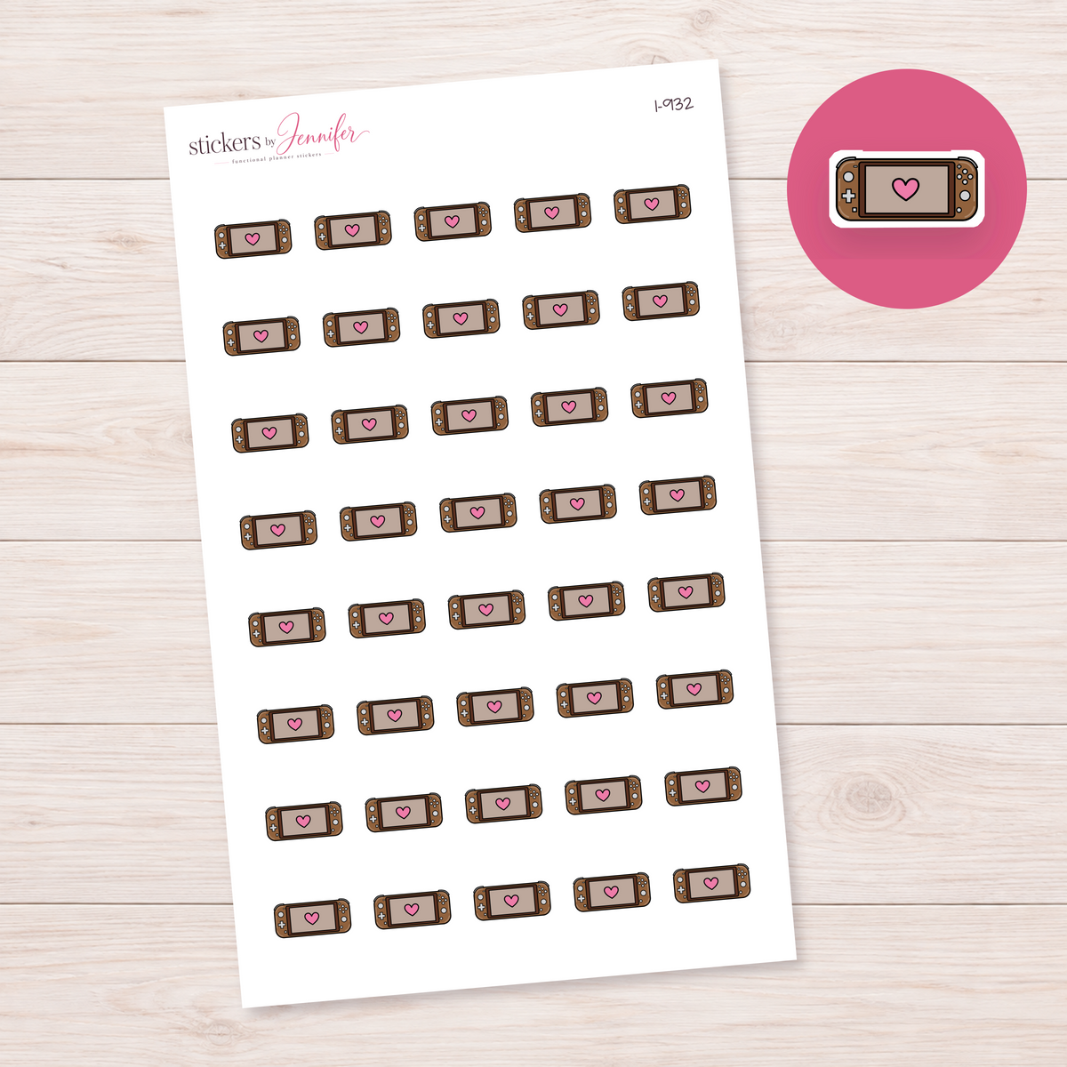 Brown Heart Game Console Planner Stickers | I-932