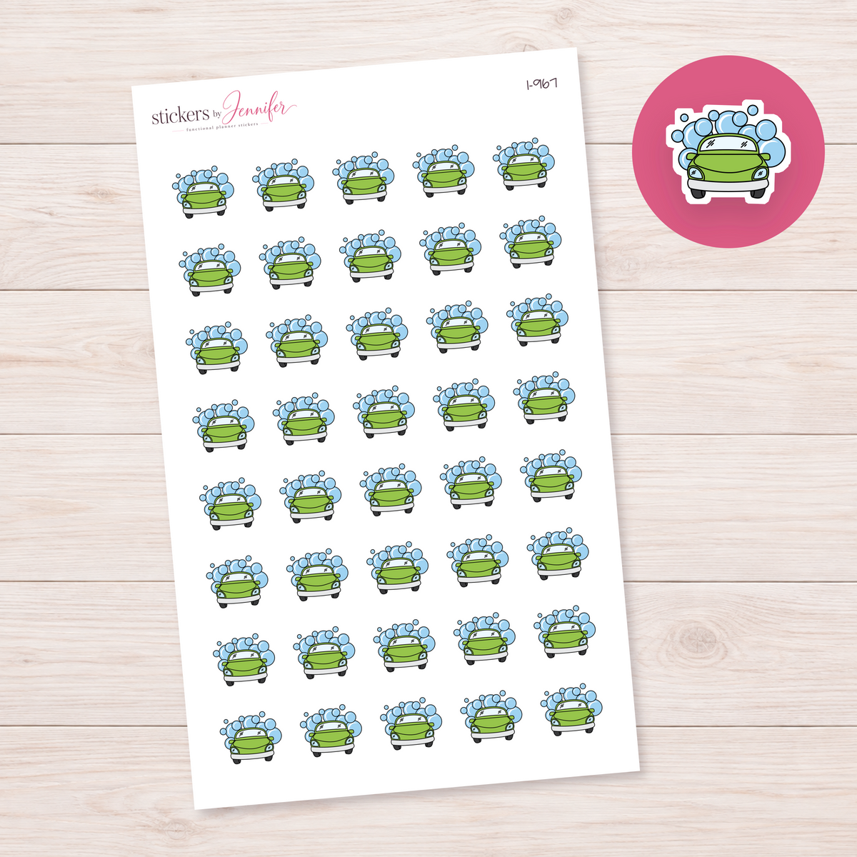 Lime Bubbly Car Wash Planner Stickers | I-967