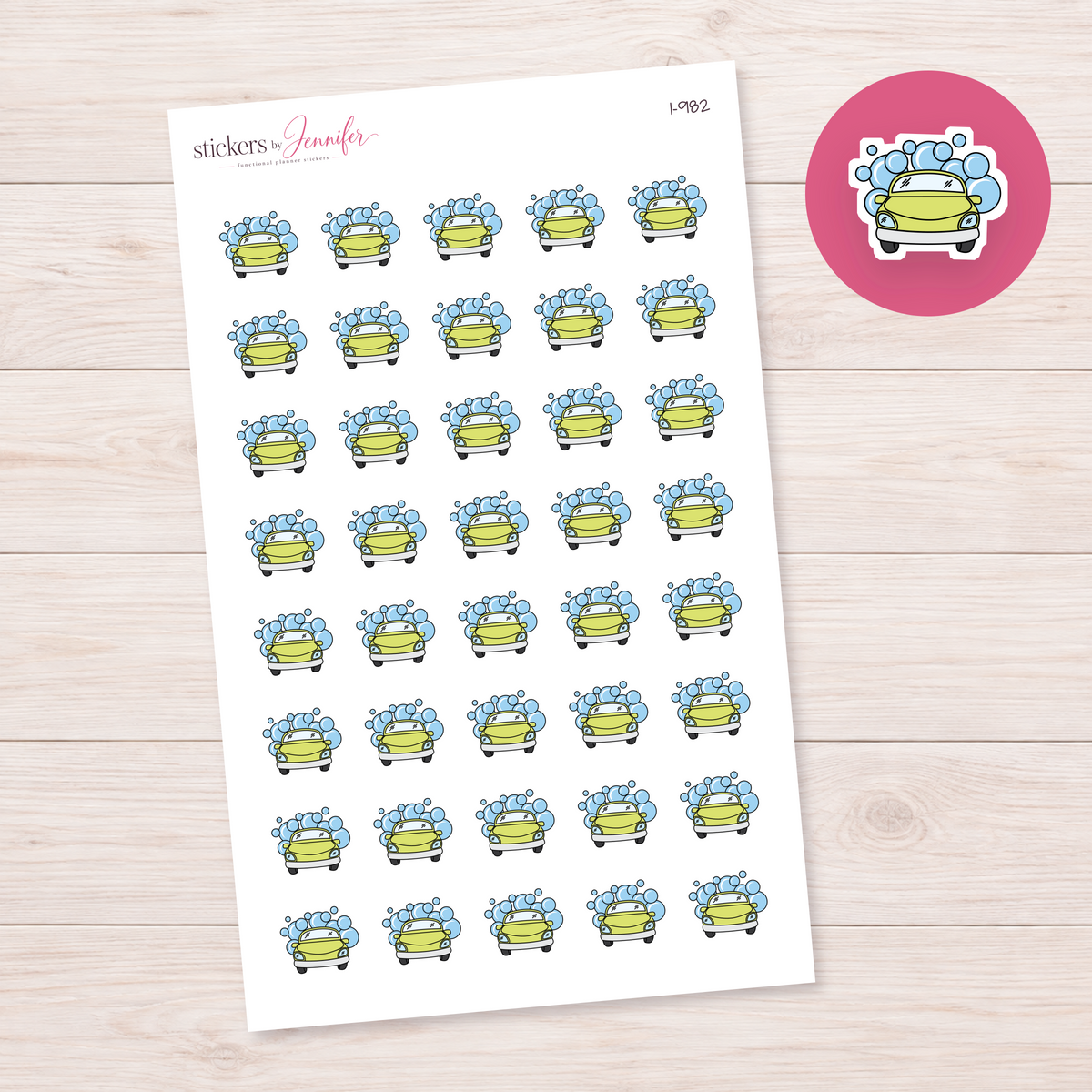 Lime Yellow Bubbly Car Wash Planner Stickers | I-982