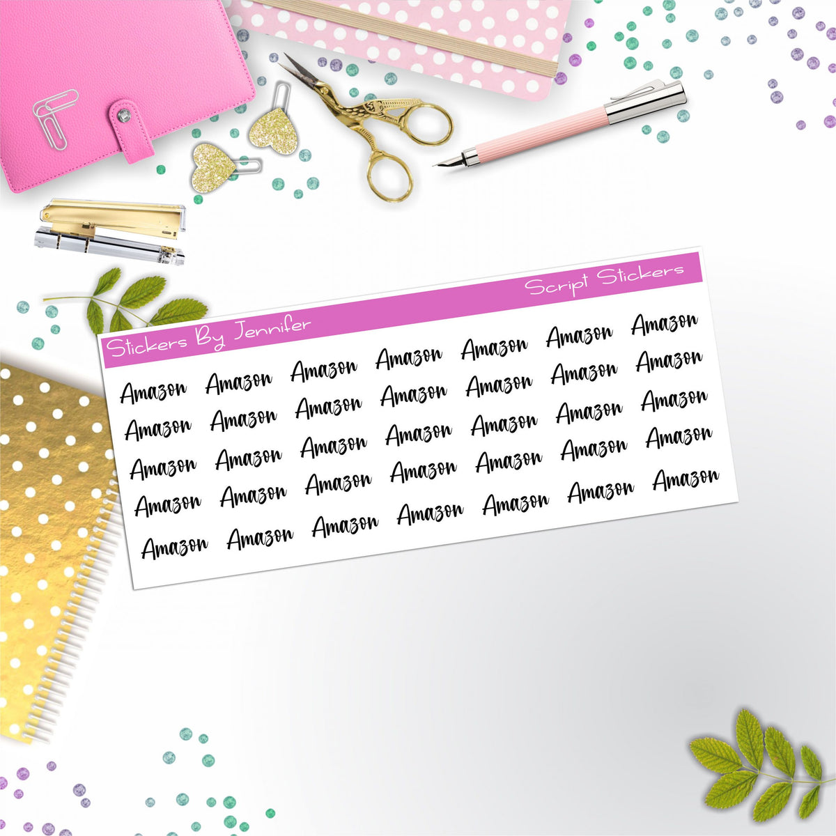 Amazon Script Stickers, Typography Stickers, Planner Stickers