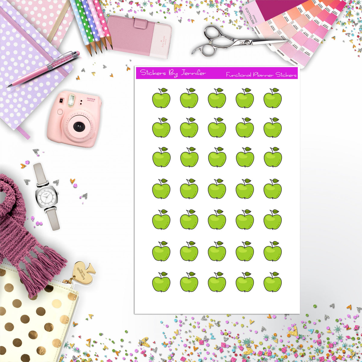 Apple Stickers, Planner Stickers, Journal Stickers, Functional Planner Stickers, Stationary Stickers