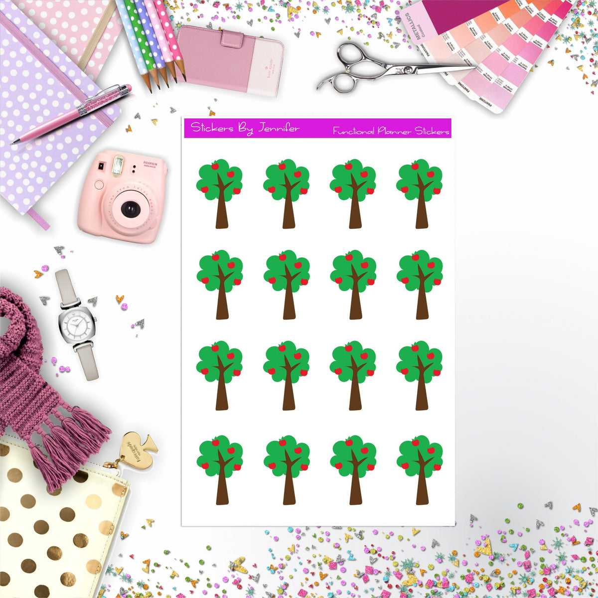 Apple Tree Stickers, Planner Stickers, Journal Stickers, Functional Planner Stickers, Stationary Stickers