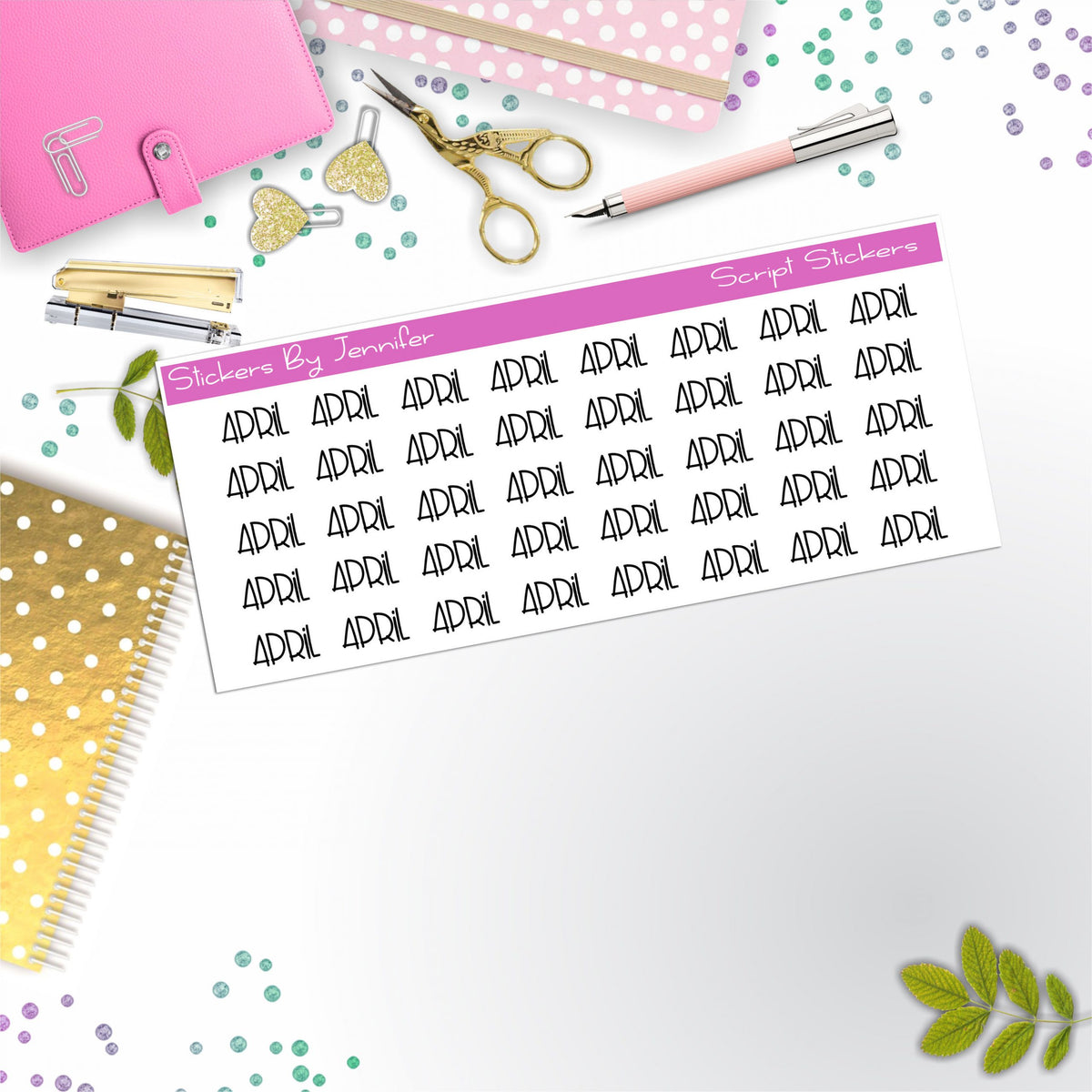 April Script Stickers, Typography Stickers, Planner Stickers