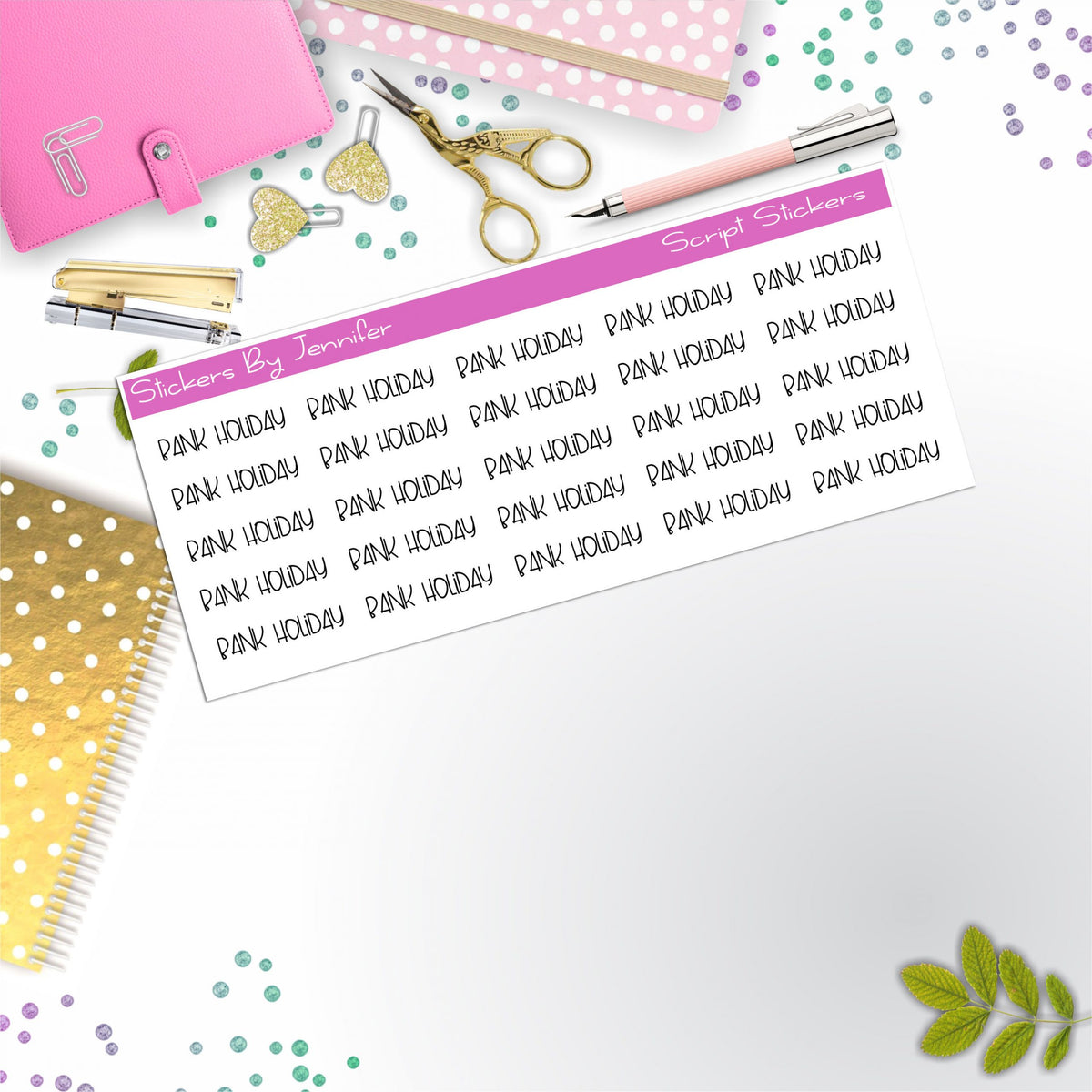 Bank Holiday Script Stickers, Typography Stickers, Planner Stickers